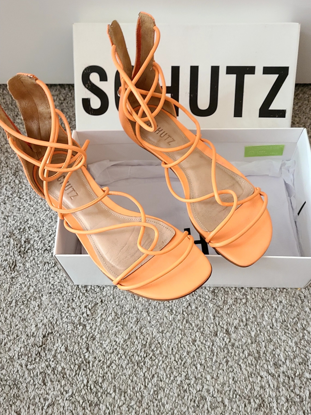 SCHUTZ Neon Orange Lace-Up Strappy Heeled Sandals